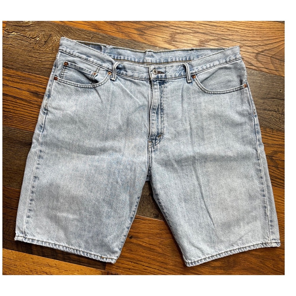 Levis 505 Mens Light Wash Denim Shorts Regular Fit Size 40 Blue Cotton Classic